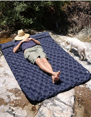 Double Sleeping Pad Inflatable Camping Navy Blue-1