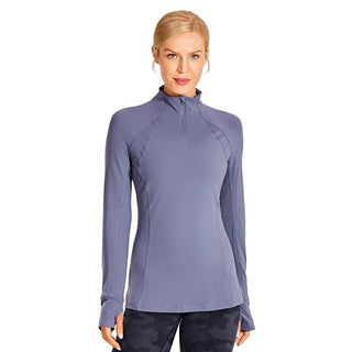 Women's Running Athletic Workout Yoga Shirts Long Sleeves Quarter-Zip Pullover Tops-0