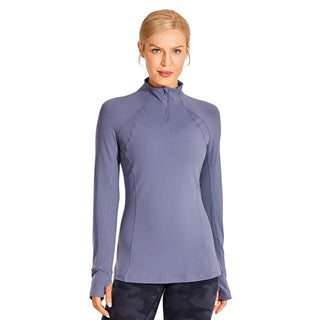 Women's Running Athletic Workout Yoga Shirts Long Sleeves Quarter-Zip Pullover Tops-6